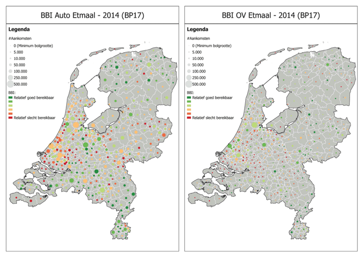 Bereikbaarheid gemeten volgens de bereikbaarheidsindicator (BBI) op etmaalniveau