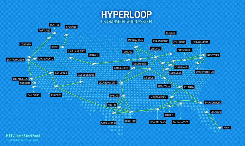 Kaart met hyperloopstations